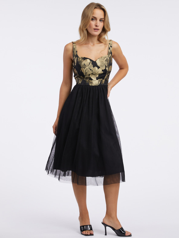 Orsay Zlato-čierne dámske kvetované šaty ORSAY