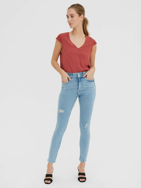 Vero Moda Svetlomodré skinny fit džínsy s roztrhaným efektom VERO MODA Sophia