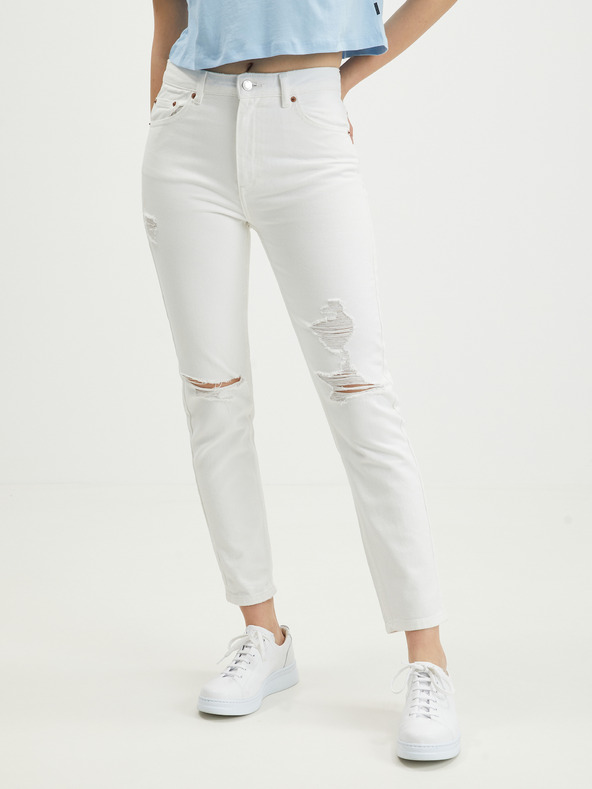 TALLY WEiJL Biele slim fit džínsy s roztrhaným efektom TALLY WEiJL