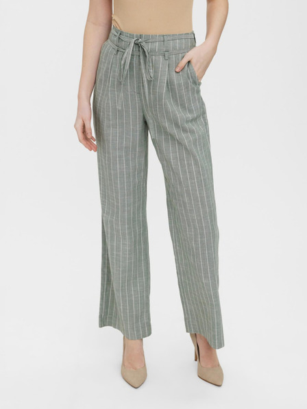Vero Moda Svetlozelené pruhované nohavice so širokými nohavicami VERO MODA Serena