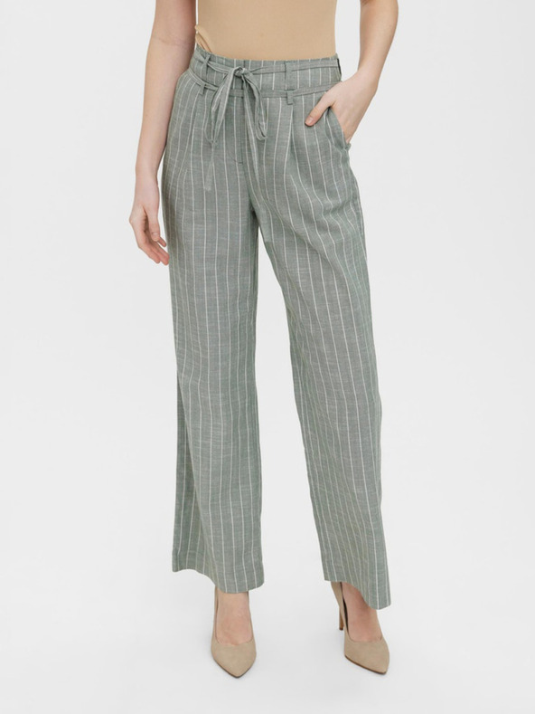 Vero Moda Svetlozelené pruhované nohavice so širokými nohavicami VERO MODA Serena