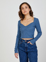 TALLY WEiJL Modré dámske rebrované cropped tričko TALLY WEiJL