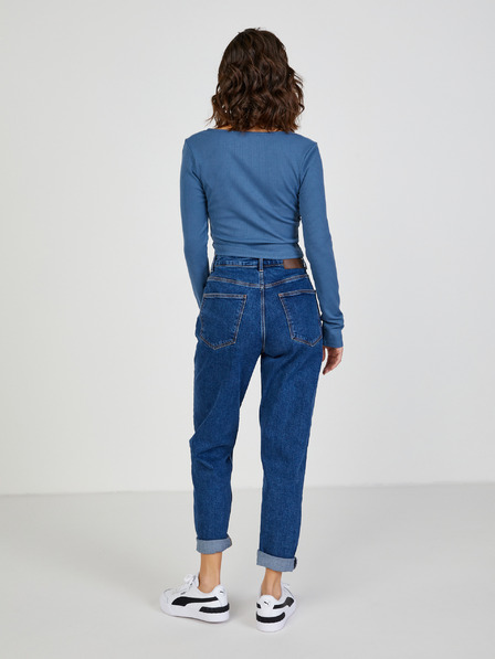TALLY WEiJL Modré dámske rebrované cropped tričko TALLY WEiJL