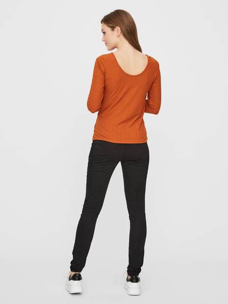 Vero Moda Hnedé rebrované tričko VERO MODA Ketti
