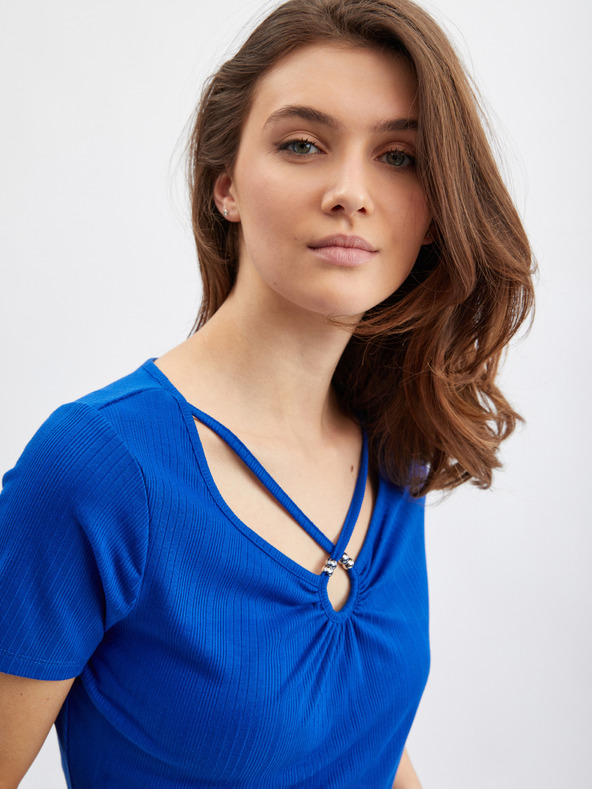 Orsay Modré dámske tričko s ozdobným detailom ORSAY