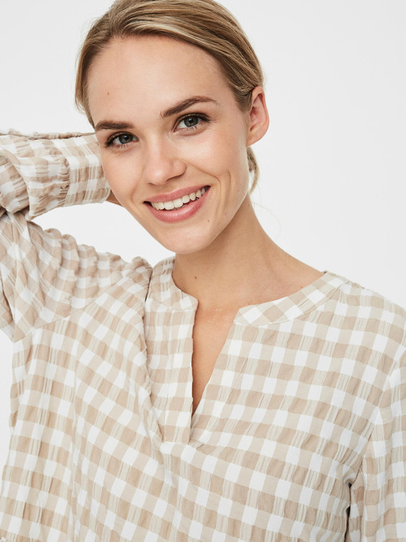 Vero Moda Bielo-béžové kockované šaty VERO MODA Kimi