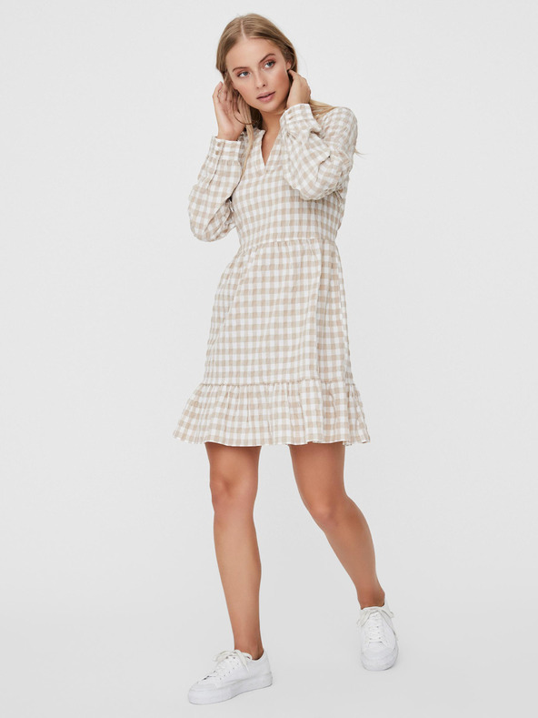 Vero Moda Bielo-béžové kockované šaty VERO MODA Kimi