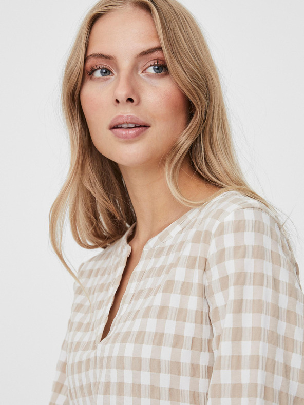 Vero Moda Bielo-béžové kockované šaty VERO MODA Kimi