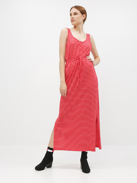 Vero Moda Červené pruhované základné maxi šaty s gombíkmi a rozparky VERO MODA Daina