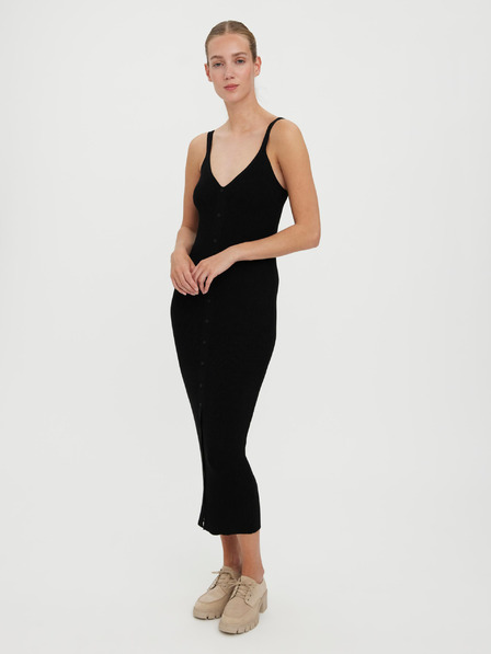 Vero Moda Čierne rebrované midi šaty na ramienka VERO MODA Uzuri