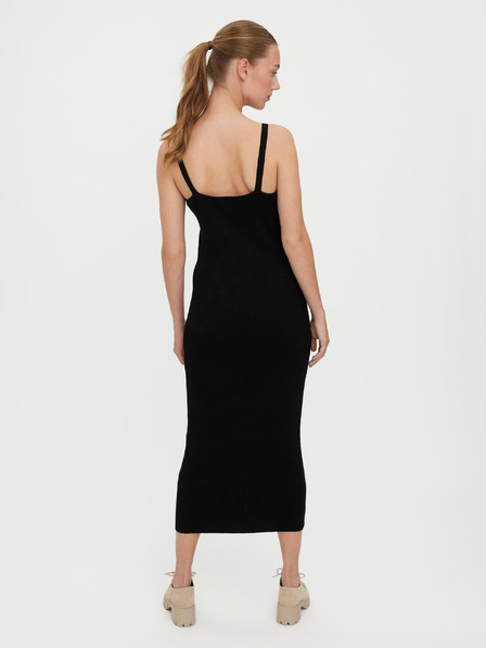 Vero Moda Čierne rebrované midi šaty na ramienka VERO MODA Uzuri