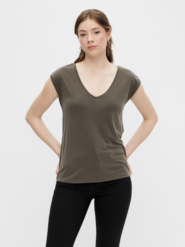 Pieces Khaki základné tričko Pieces Kamala