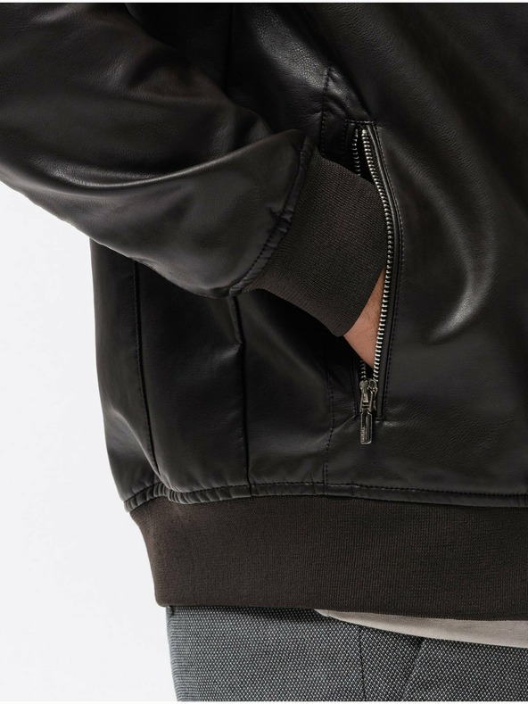 Ombre Clothing Tmavohnedá pánska kožená bunda Ombre Clothing