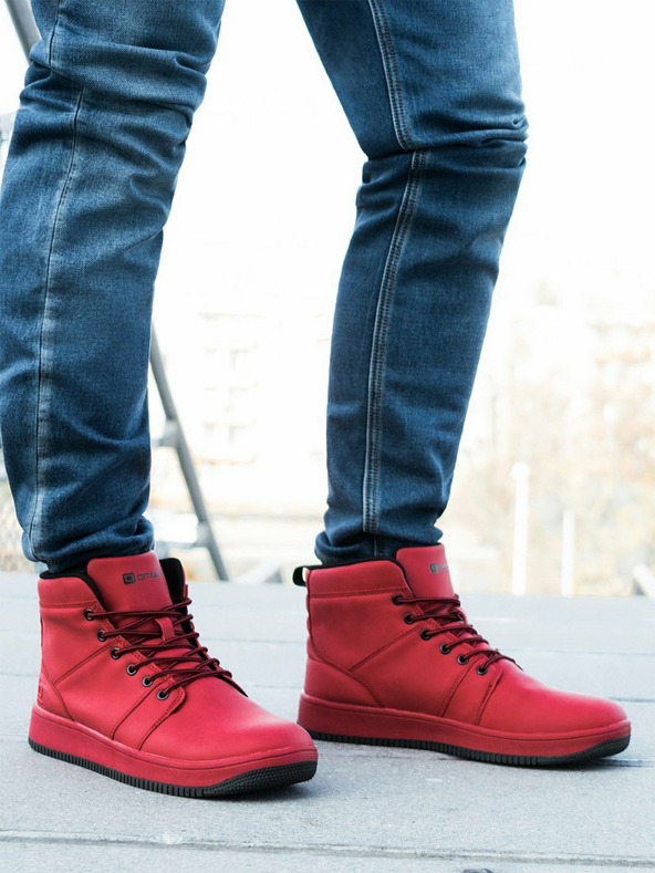 Ombre Clothing Červené pánske členkové tenisky T311
