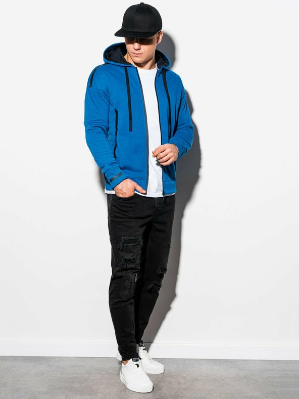 Ombre Clothing Modrá pánska mikina na zips Ombre Clothing B1076