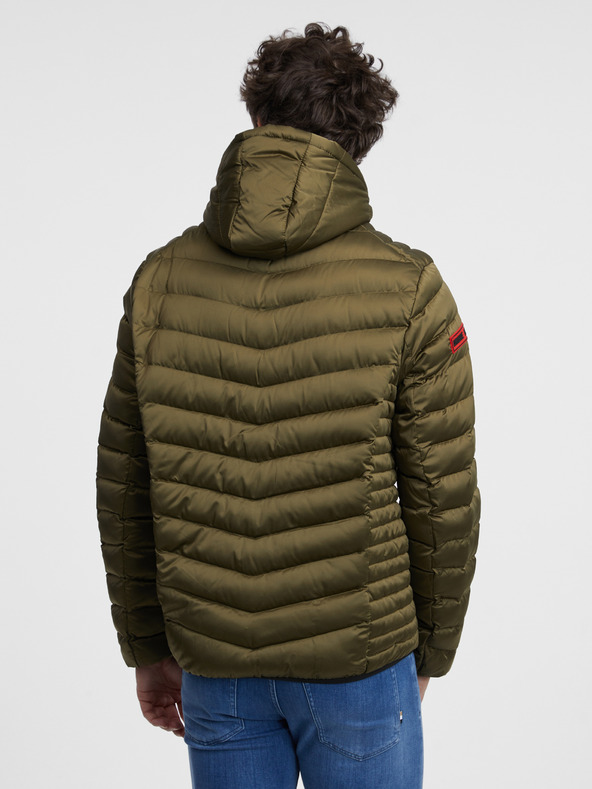 Ombre Clothing Khaki pánska prešívaná ľahká bunda Ombre Oblečenie