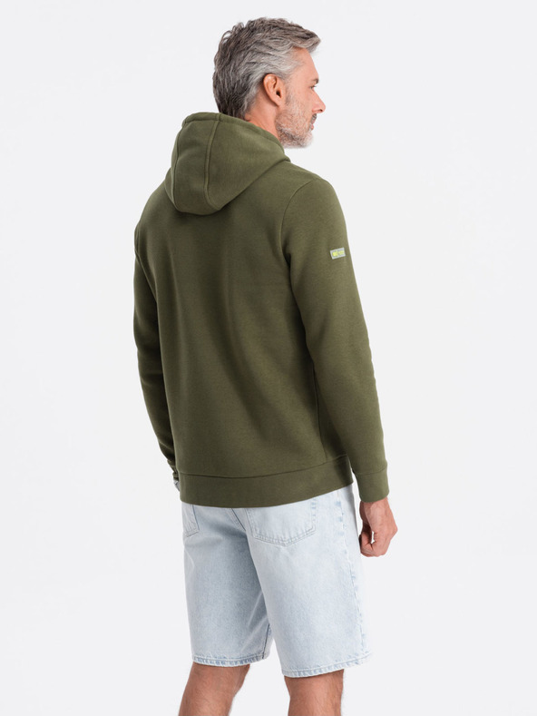 Ombre Clothing Khaki pánska mikina s kapucňou Ombre Oblečenie