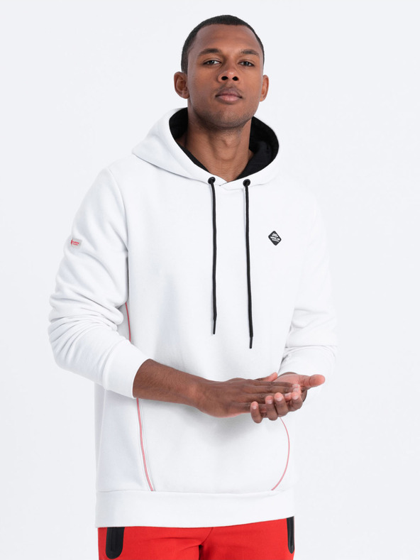 Ombre Clothing Biela pánska mikina s kapucňou Ombre Oblečenie