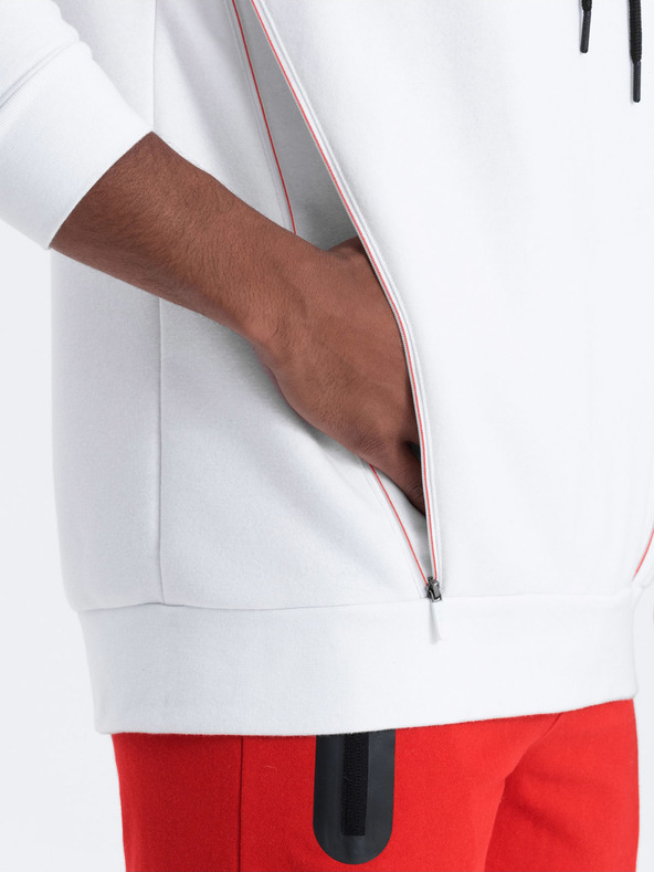 Ombre Clothing Biela pánska mikina s kapucňou Ombre Oblečenie