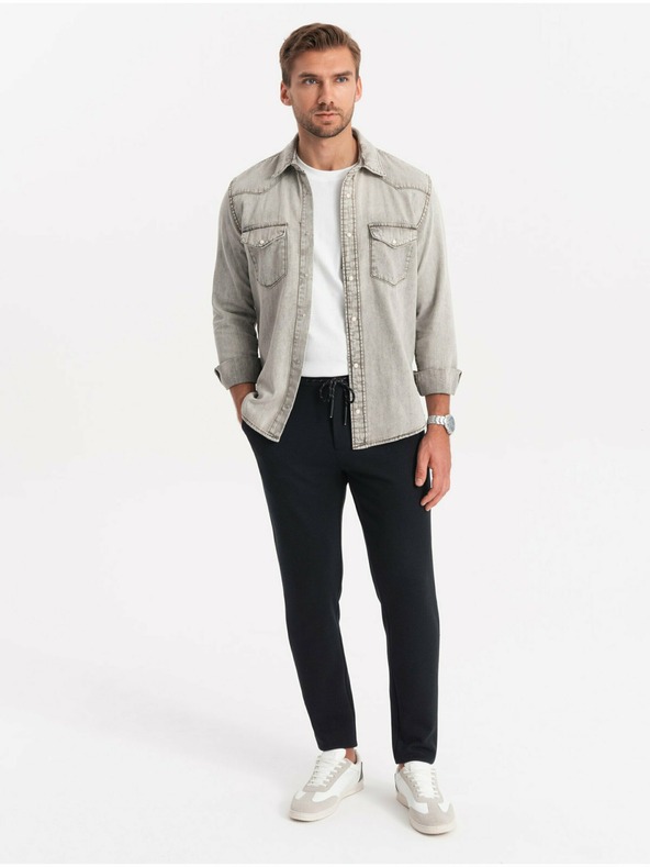 Ombre Clothing Čierne pánske nohavice Ombre Oblečenie