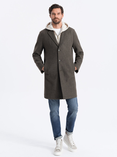 Ombre Clothing Tmavozelený pánsky ľahký kabát Ombre Oblečenie