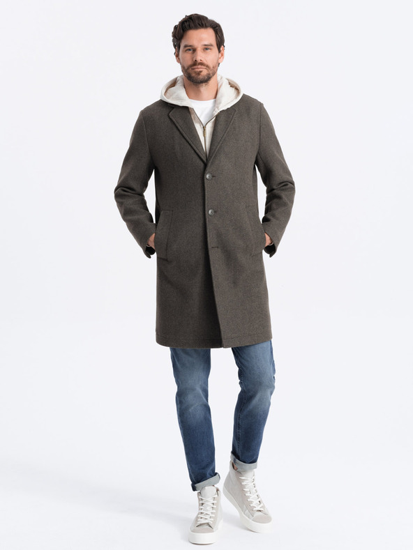 Ombre Clothing Tmavozelený pánsky ľahký kabát Ombre Oblečenie
