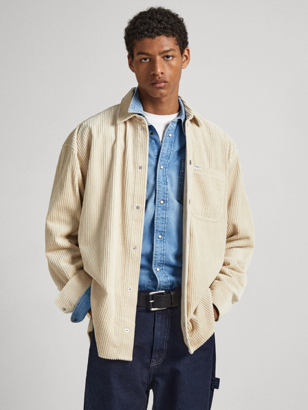 Pepe Jeans Krémová pánska manšestrová košeľa Pepe Jeans Devon Cord