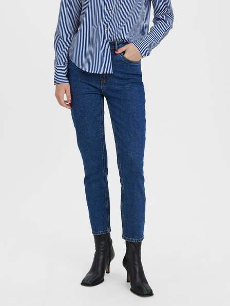 Vero Moda Tmavomodré dámske skrátené džínsy rovného strihu VERO MODA Brenda