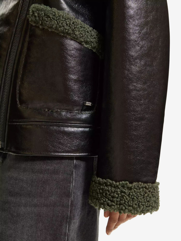 Scotch & Soda Čierny dámsky zimný kabát z umelej kožušiny Scotch & Soda