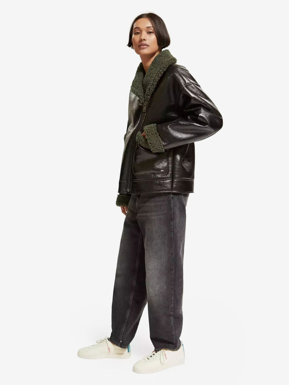 Scotch & Soda Čierny dámsky zimný kabát z umelej kožušiny Scotch & Soda