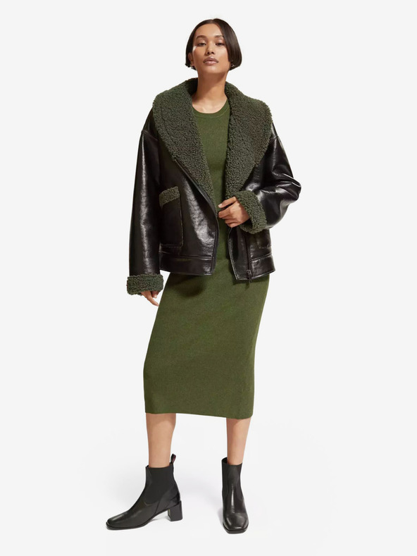 Scotch & Soda Čierny dámsky zimný kabát z umelej kožušiny Scotch & Soda