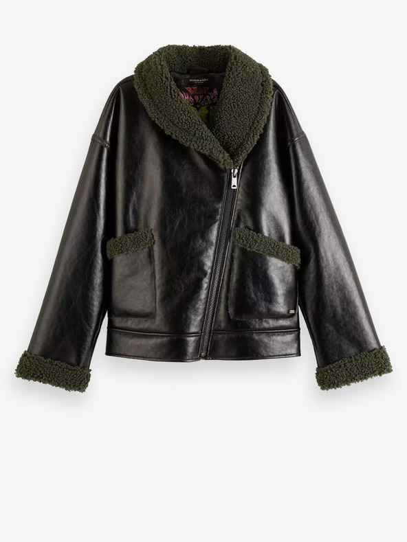 Scotch & Soda Čierny dámsky zimný kabát z umelej kožušiny Scotch & Soda