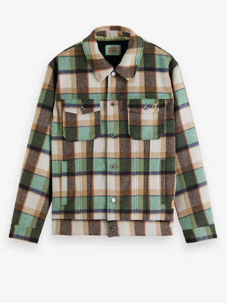 Scotch & Soda Hnedá a zelená pánska košeľová bunda zo zmesi vlny Scotch & Soda