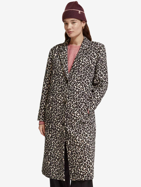 Scotch & Soda Hnedý dámsky zimný kabát Scotch & Soda s leopardím vzorom