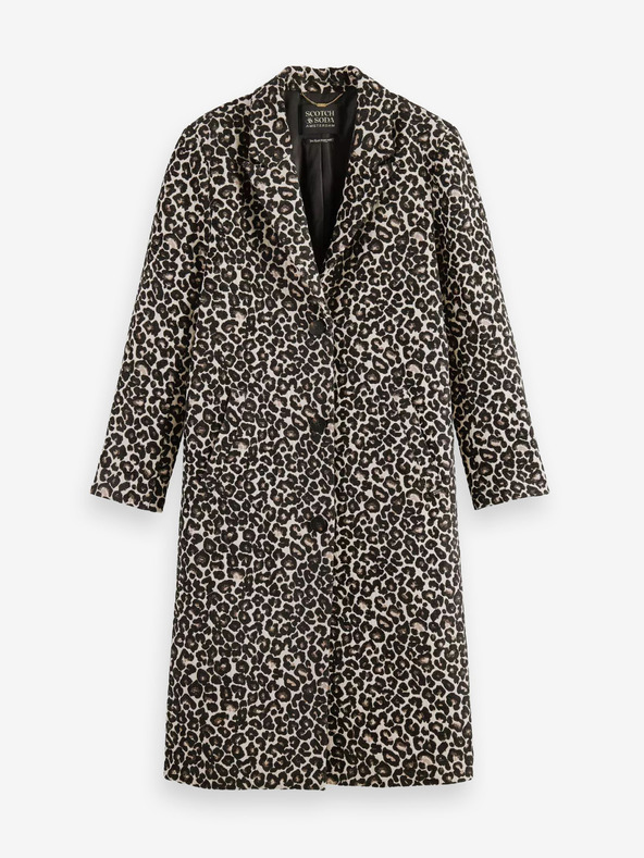 Scotch & Soda Hnedý dámsky zimný kabát Scotch & Soda s leopardím vzorom