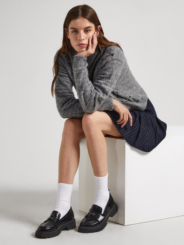 Pepe Jeans Čierne dámske lesklé mokasíny Pepe Jeans Queen Oxford