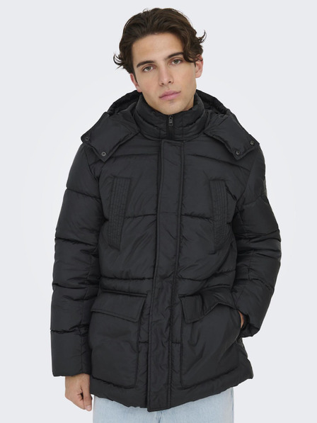 ONLY & SONS Čierna pánska prešívaná bunda ONLY & SONS Arwin