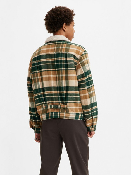 Levi's® Zeleno-hnedá pánska kockovaná bunda Levi's® Type 1 Sherpa Trucker z vlnenej zmesi