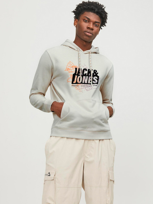Jack & Jones Krémová pánska mikina s kapucňou Jack & Jones Map