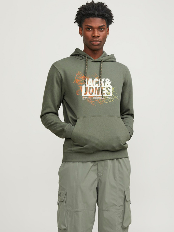 Jack & Jones Zelená pánska mikina s kapucňou Jack & Jones Map