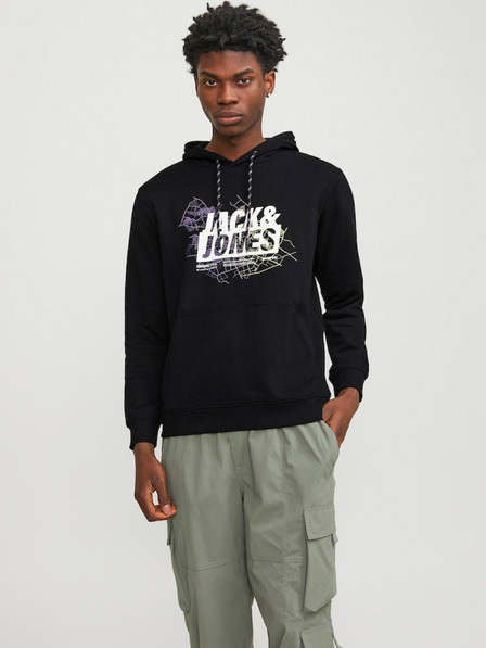 Jack & Jones Čierna pánska mikina s kapucňou Jack & Jones Map