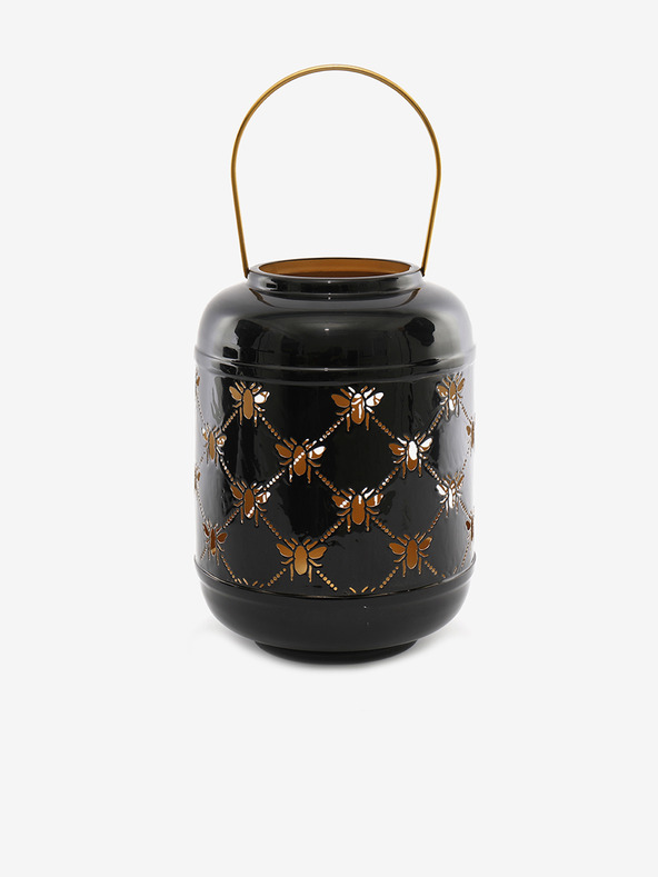 SIFCON Čierny kovový lampáš so včelami 24x14 SIFCON
