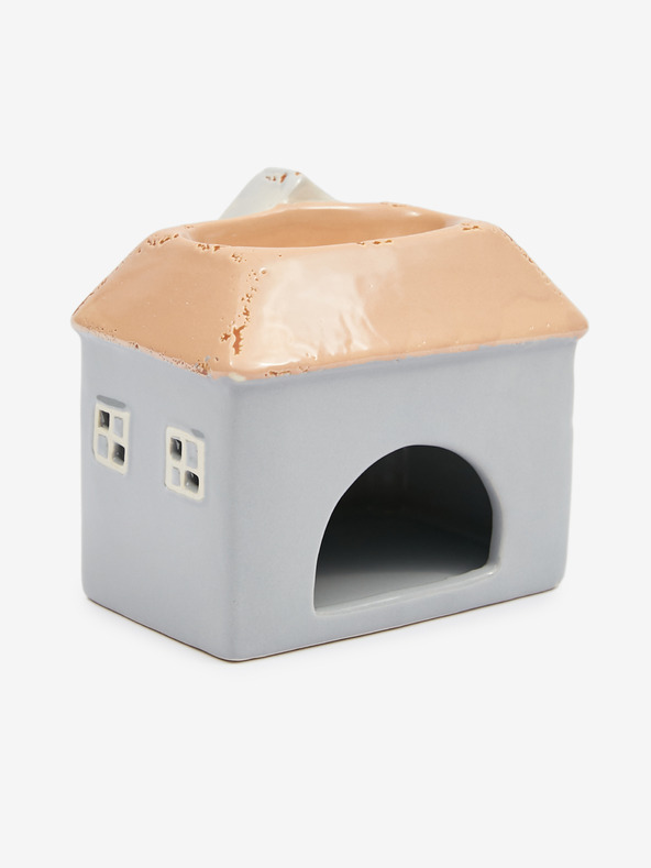 SIFCON Červená a sivá keramická lampa SIFCON v tvare domčeka 13x12 na aromaterapiu