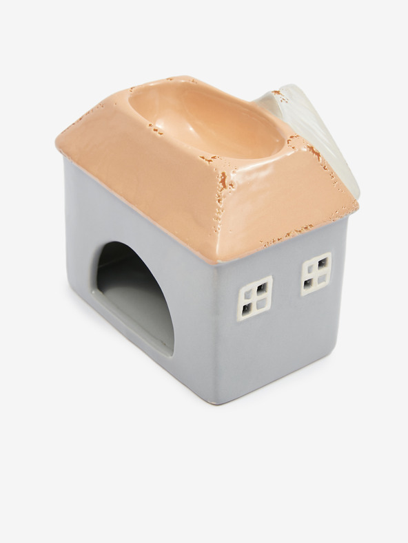 SIFCON Červená a sivá keramická lampa SIFCON v tvare domčeka 13x12 na aromaterapiu