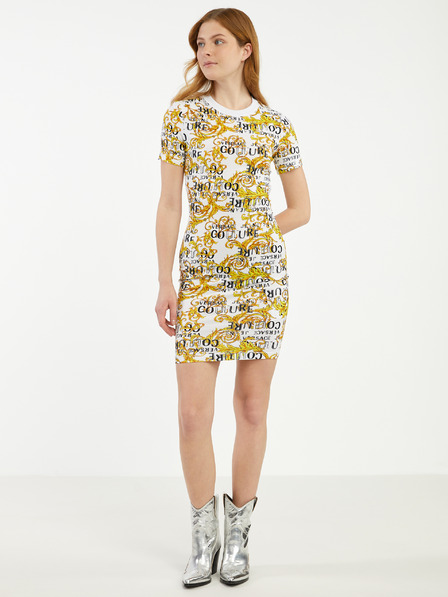 Versace Jeans Couture Žlto-biele dámske vzorované plášťové šaty Versace Jeans Couture
