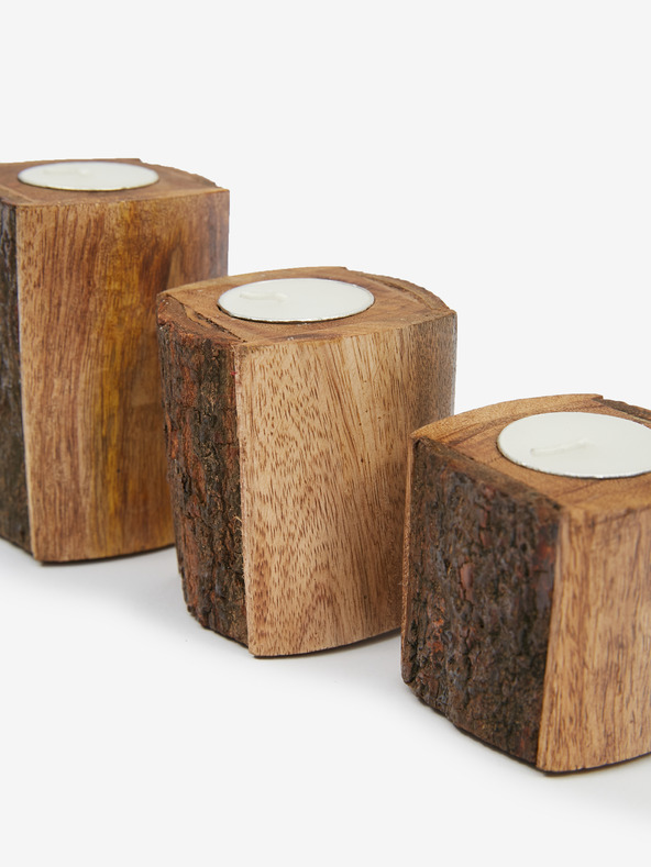 SIFCON Drevená súprava troch svietnikov na čajové sviečky SIFCON
