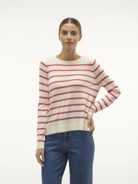 Vero Moda Ružovo-krémový dámsky pruhovaný sveter Vero Moda Nova