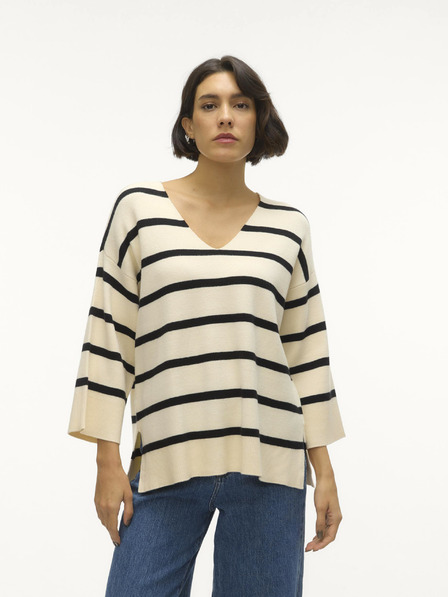 Vero Moda Čierno-krémový dámsky pruhovaný sveter Vero Moda Saba