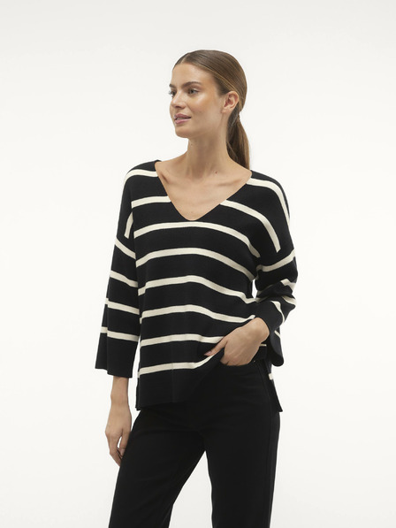 Vero Moda Čierno-biely dámsky pruhovaný sveter Vero Moda Saba