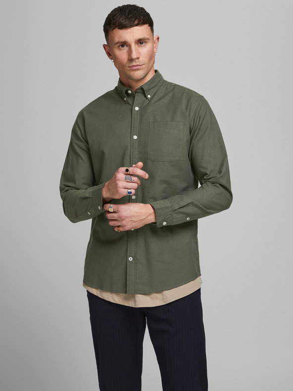 Jack & Jones Pánska ľahká košeľa Jack & Jones Oxford Khaki